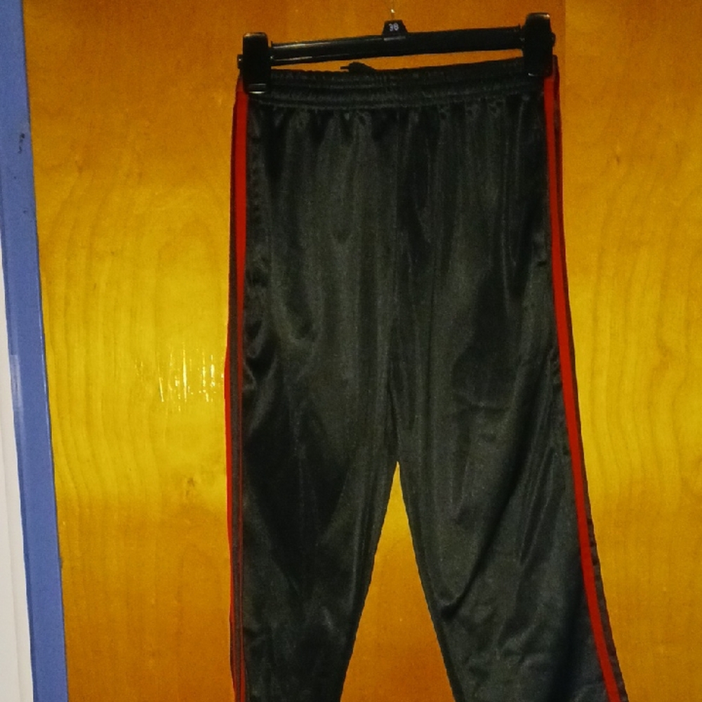 Boys Black Track Pants with Red Stripe